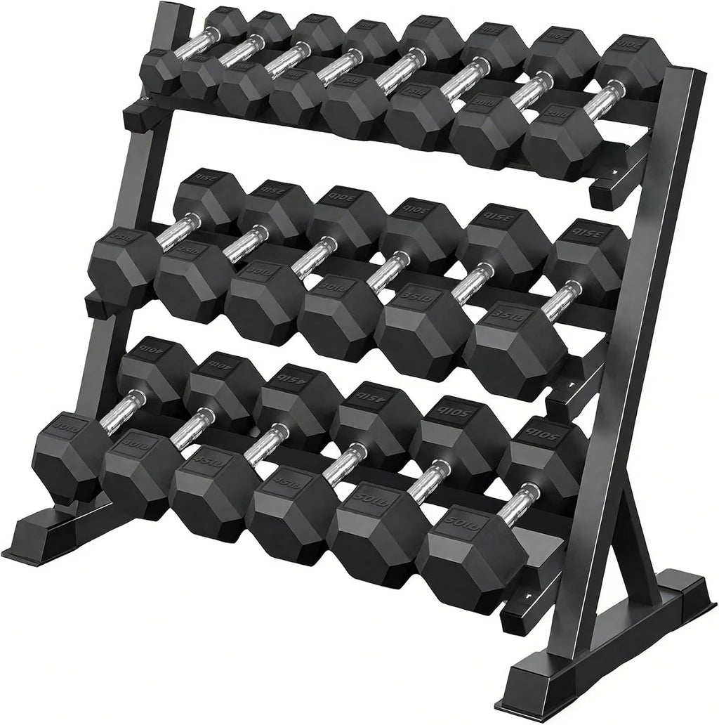Rubber Coated Dumbbells with Storage Rack 350/450/550 LBS - Free Weights Dumbbell Set for Home Gym Equipment Exercise & Fitness Dumbbells for Strength Training