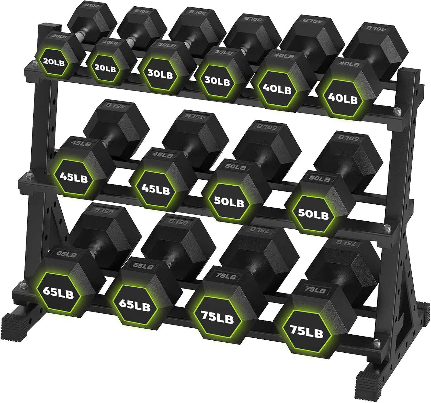 HANDBODE Hex Dumbbell Set with Rack, 300-840 lb Rubber Coated Fixed Weights Sets with Heavy Duty Storage Stand, Hexagon Shape, Multiple Weight Options Home Gym Equipment for Strength Training