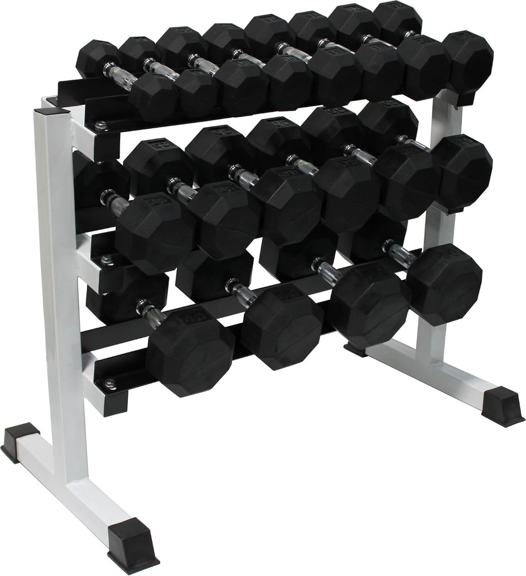 Ader Black Octagon Rubber Dumbbell Set with Rack