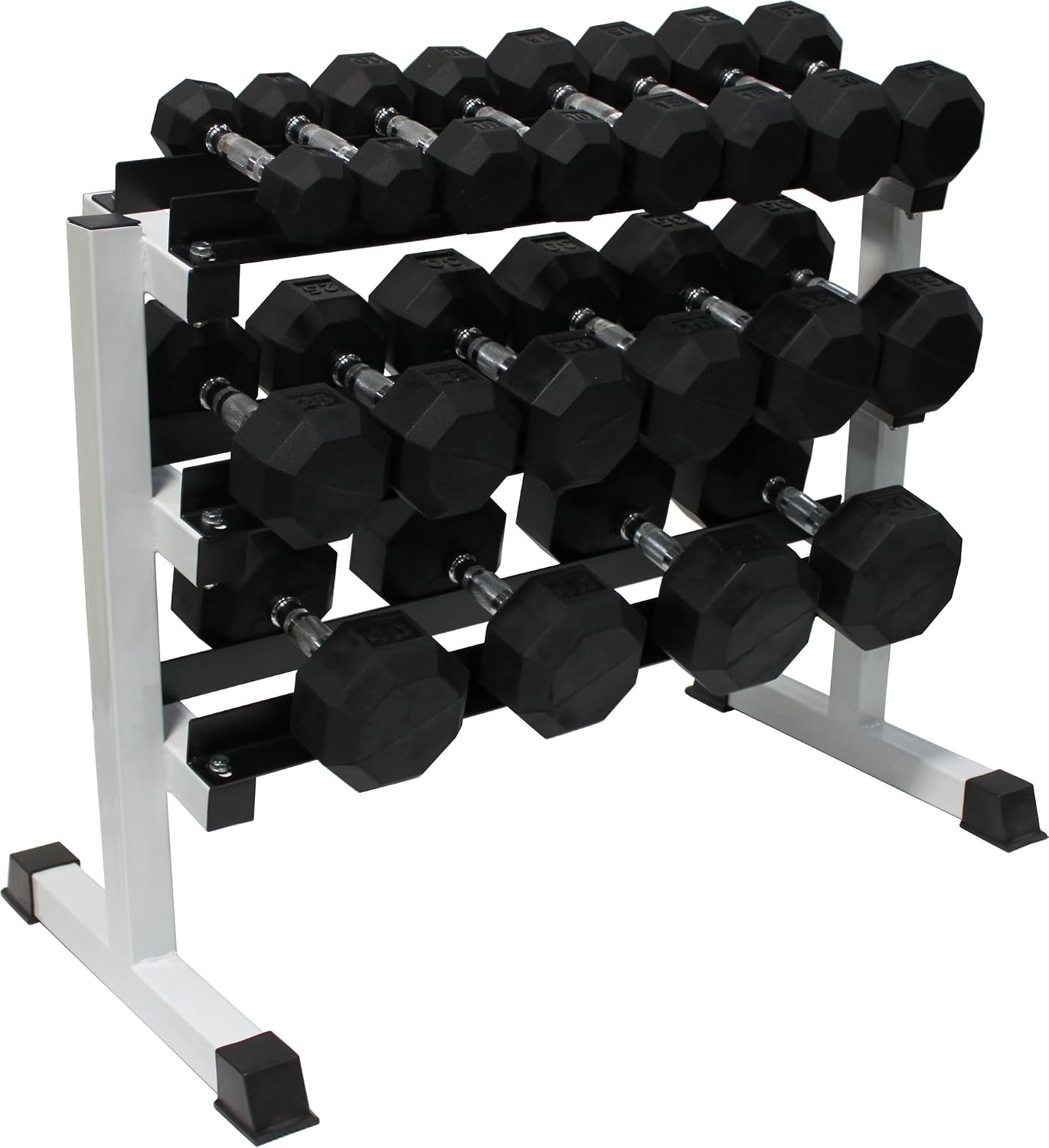 Ader Black Octagon Rubber Dumbbell Set with Rack
