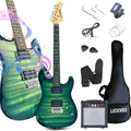 39' Full Size ST Style Electric Guitar Starter Kit with HH Pickup, 20W Portable Amp, Tuner, Gig Bag, Strap & Accessories(Green Flame)