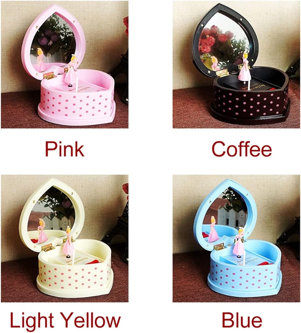 Rotating Heart-Shaped Jewelry Storage with Mirror Daing Girl Lovely Ballerina Music Box (Color : A, Size (D As the picture shows)