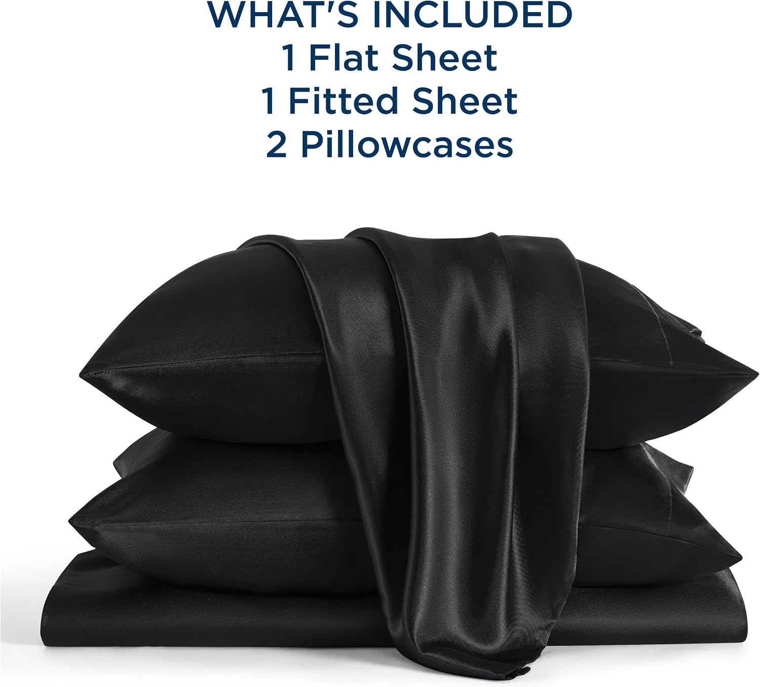 16 Momme 100% Mulberry Silk Bedding Set Full XL Size 4-Piece Luxury (2 Pillowcases, 1 Fitted Sheet, 1 Flat Sheet) - 6A Grade Natural Silk Fits 22-25' Deep Pocket (Solid, Black)