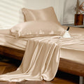 THXSILK 4pcs Silk Bed Sheets Set, 100% Long Stranded 25 Momme Mulberry Silk Bedding Set, Sheets and Pillowcase Set, Extremely Soft and Luxurious (Champagne, Queen)