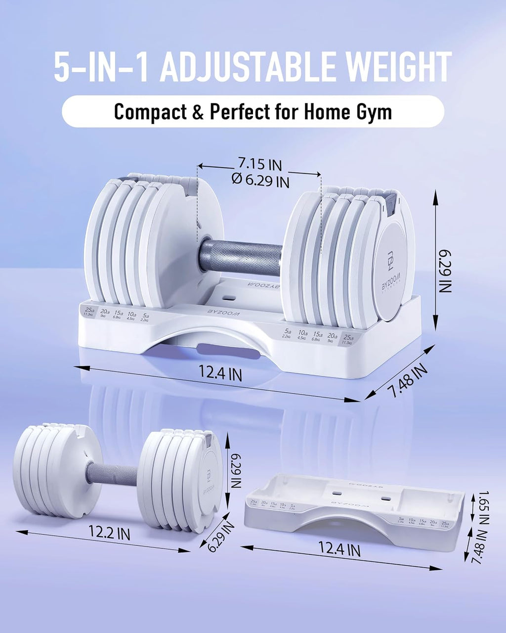 BYZOOM FITNESS Pure Series Adjustable Dumbbell 25LB Set of 2 + Adjustabel Bench Bundle Set for Home Gym