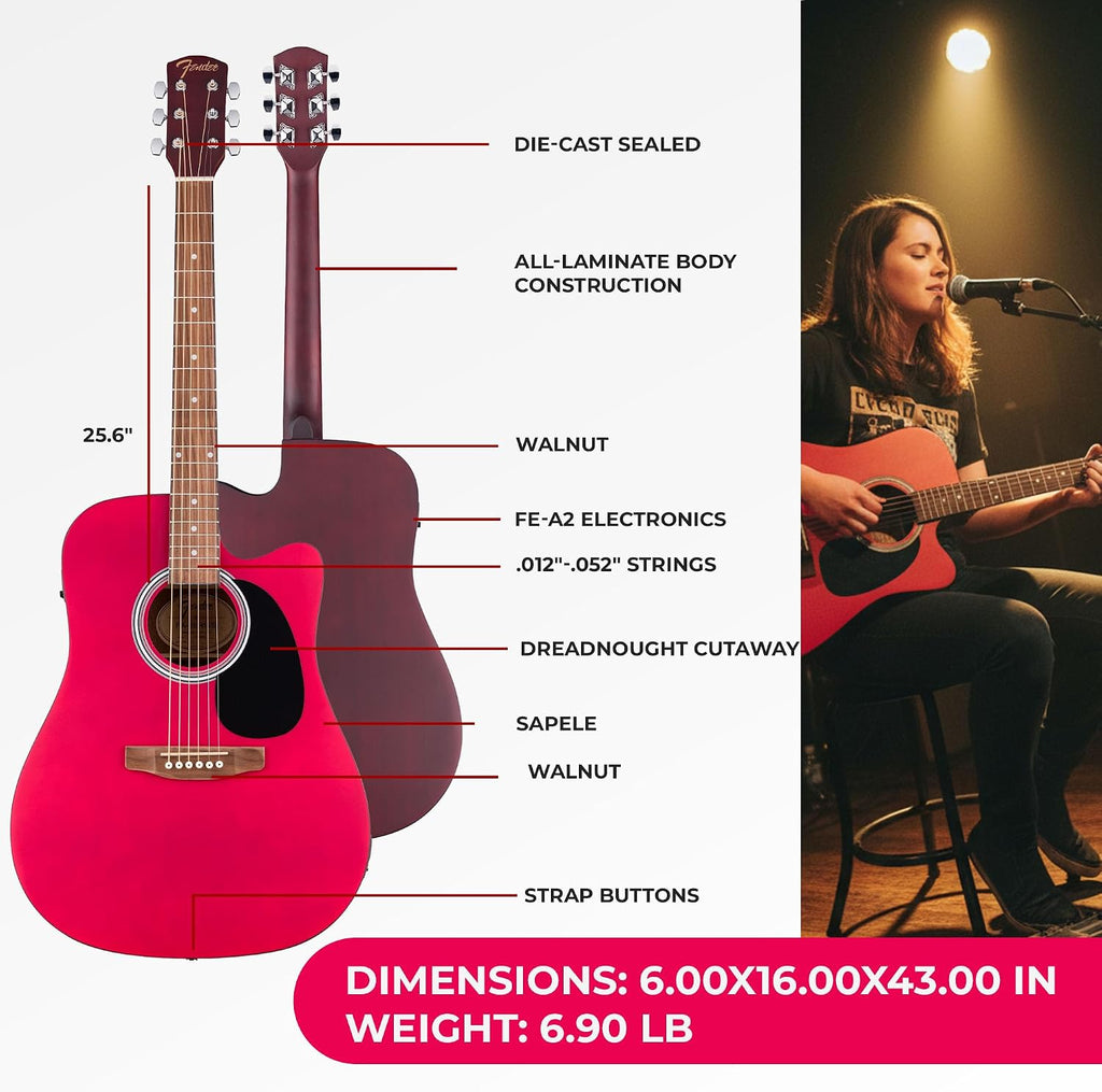 Fender FA Series Dreadnought Acoustic-Electric Guitar - Crimson Red