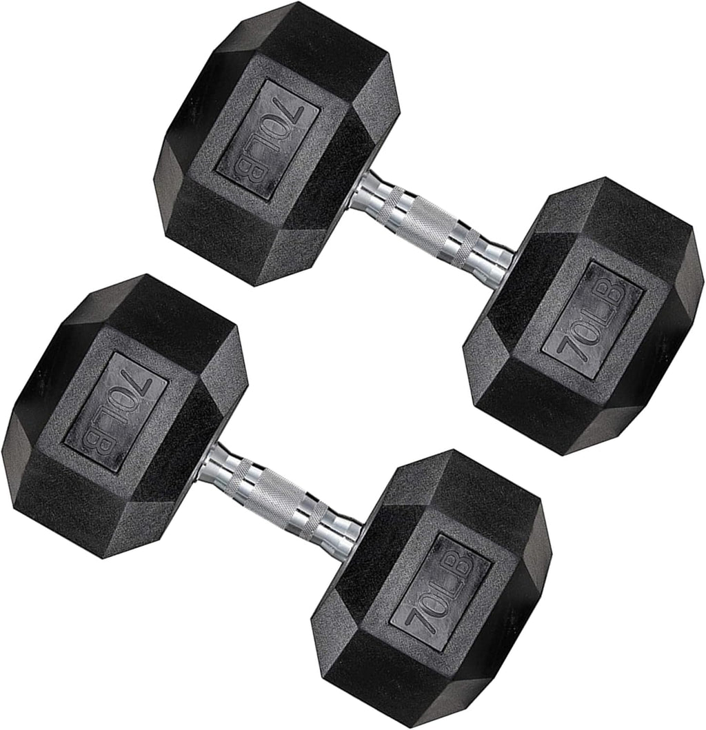 Hex Dumbbell Set, 10-80 lb Rubber Encased Hex Dumbbells, Home Gym Dumbbells for Women & Men, Muscle Toning, Strength Building and Full Body Workout(70 LB Pair)