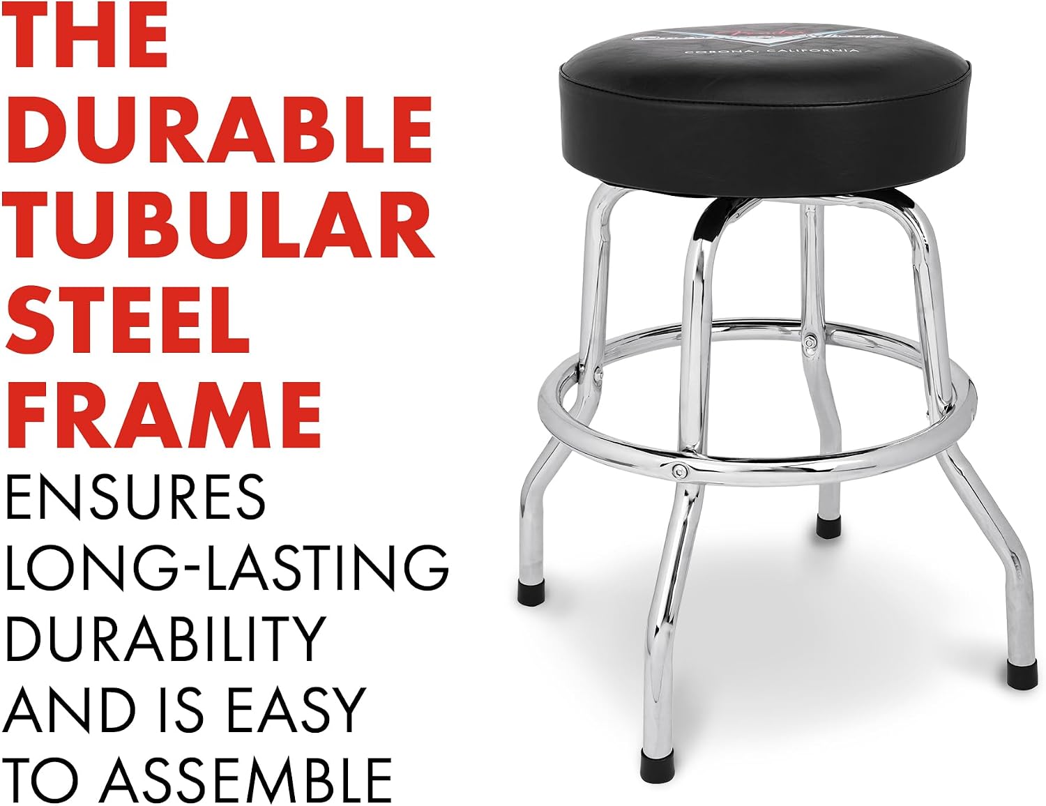 Fender Custom Shop Chevron Logo Swivel Barstool, Great Gifts for Dad, with 1 Year Limited Warranty, Simple Assembly, Black/Black, 24'