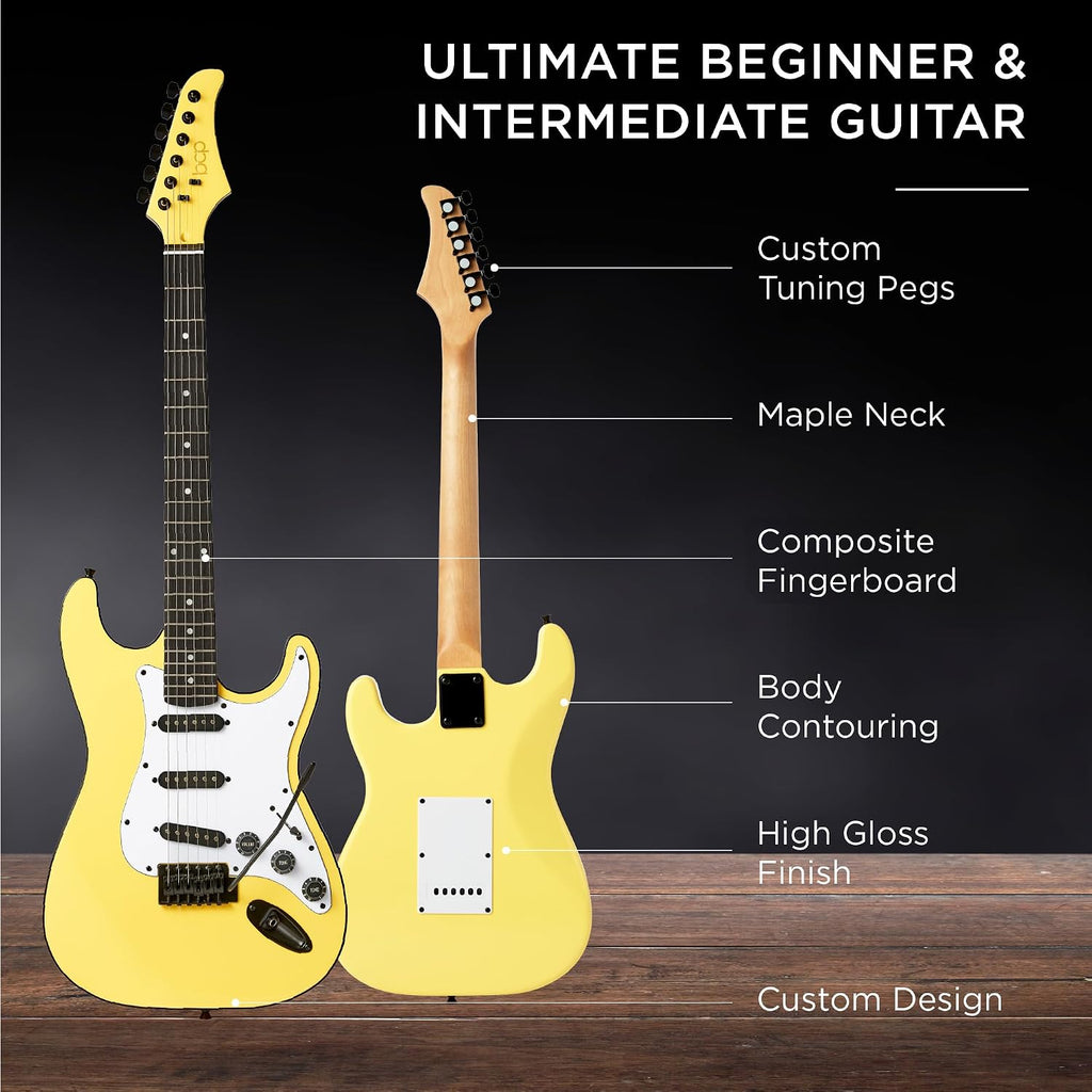 Best Choice Products 39in Full Size Beginner Electric Guitar Starter Kit w/Case, Strap, 10W Amp, Strings, Pick, Tremolo Bar - Yellow