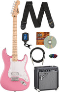 Fender Squier Sonic Stratocaster HT H - Flash Pink Bundle with Frontman 10G Amp, Tuner, Strap, Cable, Picks, and Austin Bazaar Guitar DVD