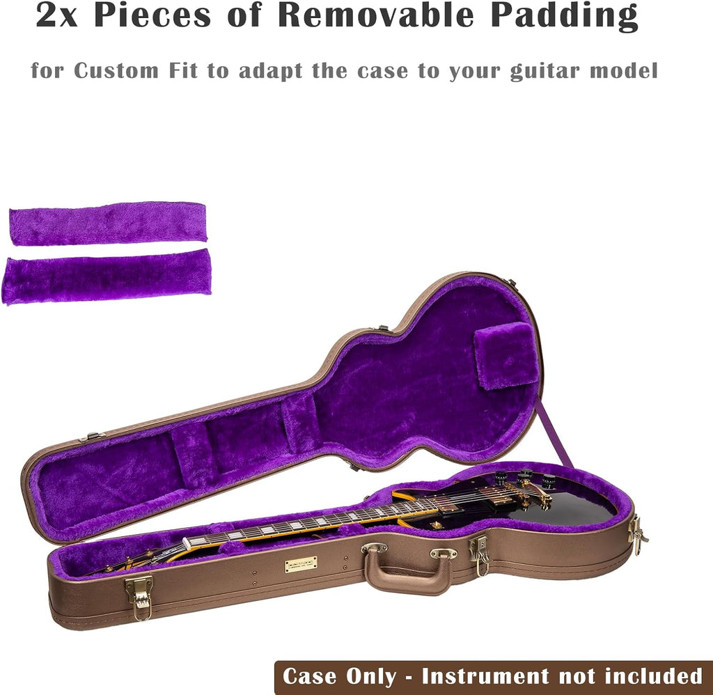 Crossrock Wooden Electric Guitar Case for Les Paul Style | Chocolate Brown Finish, Purple Velvet Interior, Lock – Designer Series(CRW520LCB)