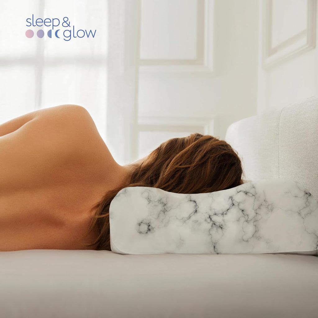 Sleep & Glow Omnia Natural Silk Pillowcase for Hair and Skin Fits Unique Shape of Sleep&Glow Omnia Pillow – 19mm Grade 6A Mulberry Silk (White Marble)