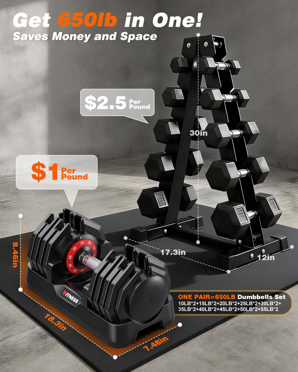 Adjustable Dumbbells Set of 2, 1 Hand Adjustable Weights Dumbbell Set and Workout Bench, 25/55/80lb Pair Weight Set For Home Gym Suit both Men and Women, Compact for Small Space Apartment Room