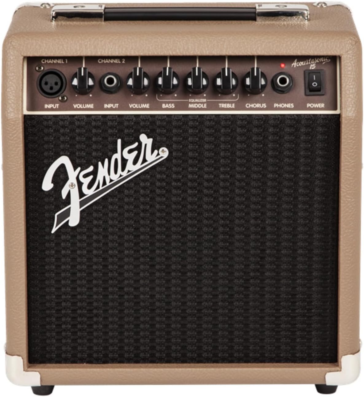 Fender Acoustasonic 15 Acoustic Guitar Amplifier, 15-Watt Portable Combo Amp with 6' Speaker, Instrument & Mic Channels, Chorus Effect, Brown/Wheat, with 2-Year Warranty