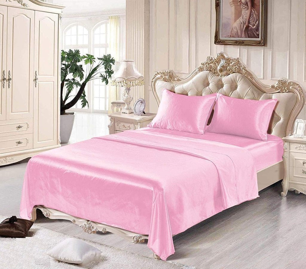 100% Mulberry Silk Sheet Set - 25 Momme Grade 6A, 21 Inch Deep Pocket, Luxurious Bed Sheets for Ultimate Comfort,Queen-Baby Pink
