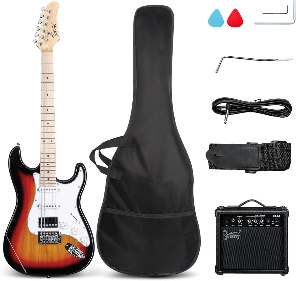 GLARRY Electric Guitar, 39' Full Size Electric Guitar Kit with HSS Pickup Coil Split for Beginner, 20W Amp and Accessories Pack Guitar Bag (Sunset)