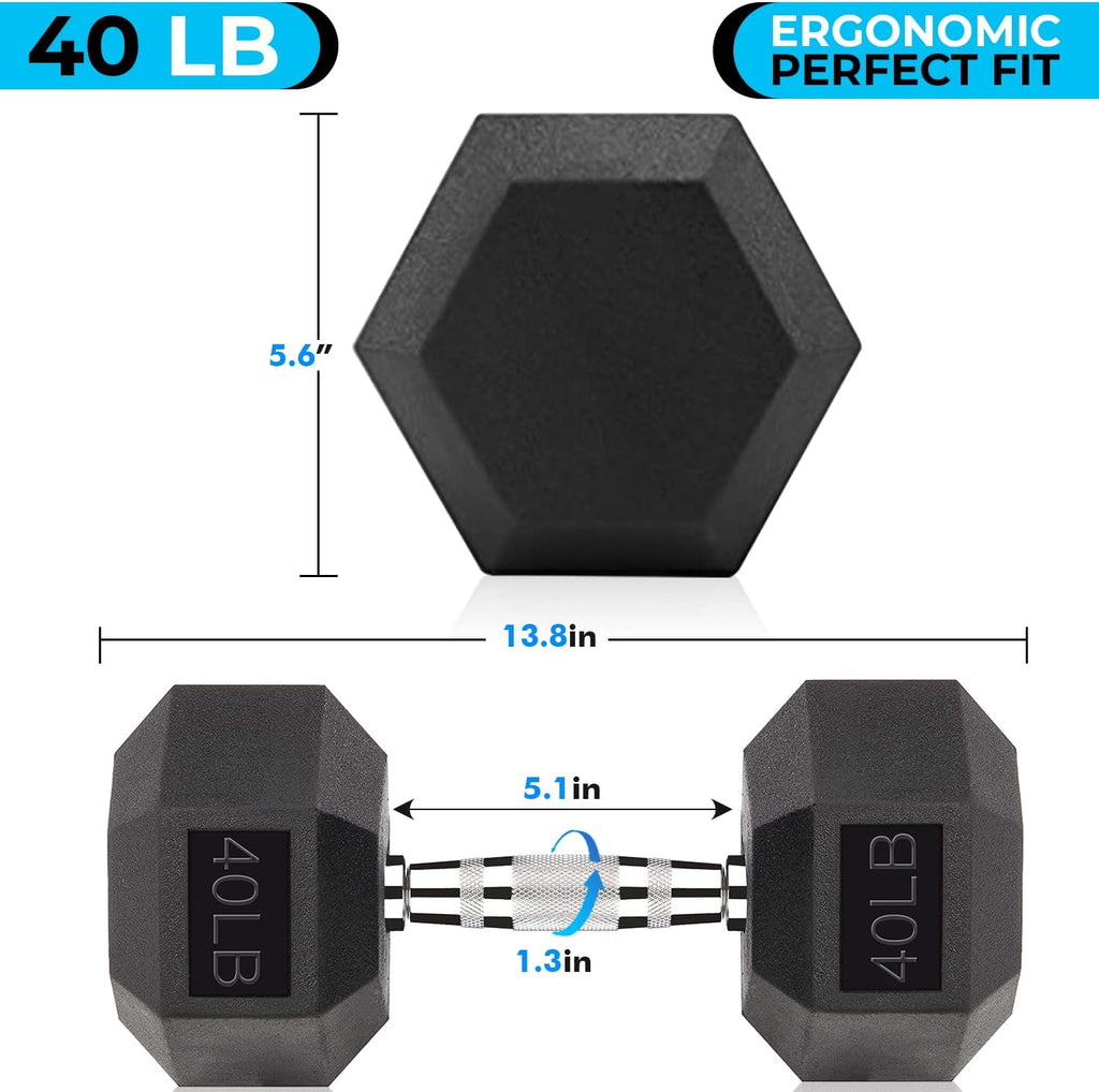 Hex Dumbbells 5,10,15,20,25,30,40 LB Exercise & Fitness Weights Dumbbell For Women & Men Free Weights Rubber Coated cast Iron Set