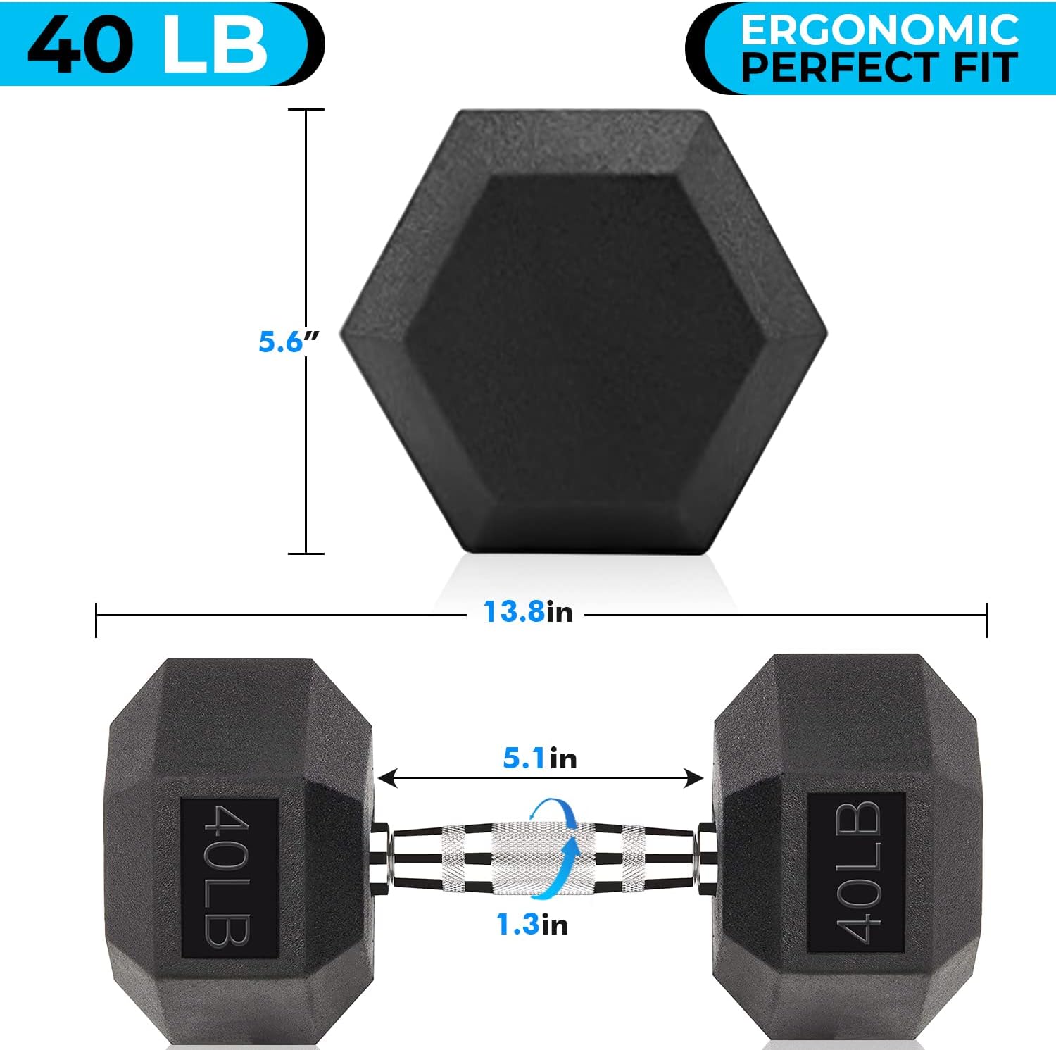 Hex Dumbbells 5,10,15,20,25,30,40 LB Exercise & Fitness Weights Dumbbell For Women & Men Free Weights Rubber Coated cast Iron Set