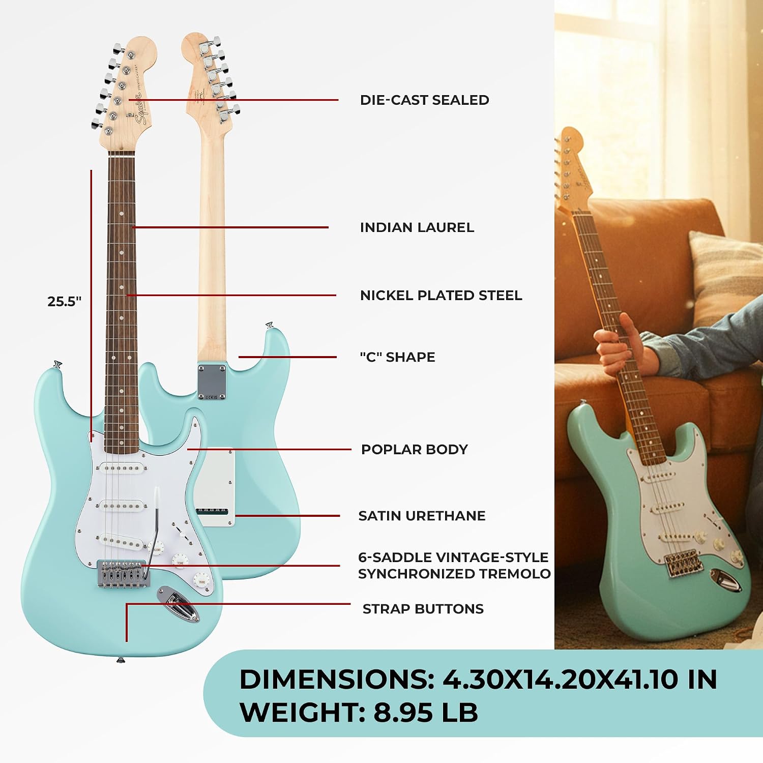 Fender Squier Stratocaster Electric Guitar - Daphne Blue