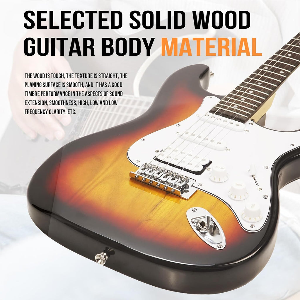 Soulmate Electric Guitar Kit for Beginner 39' HSS Pick Up Solid Body Full Size Electric Guitar for Starter with Amplifier, Bag, Capo, Strap, String,Cable, Picks(Sunburst)