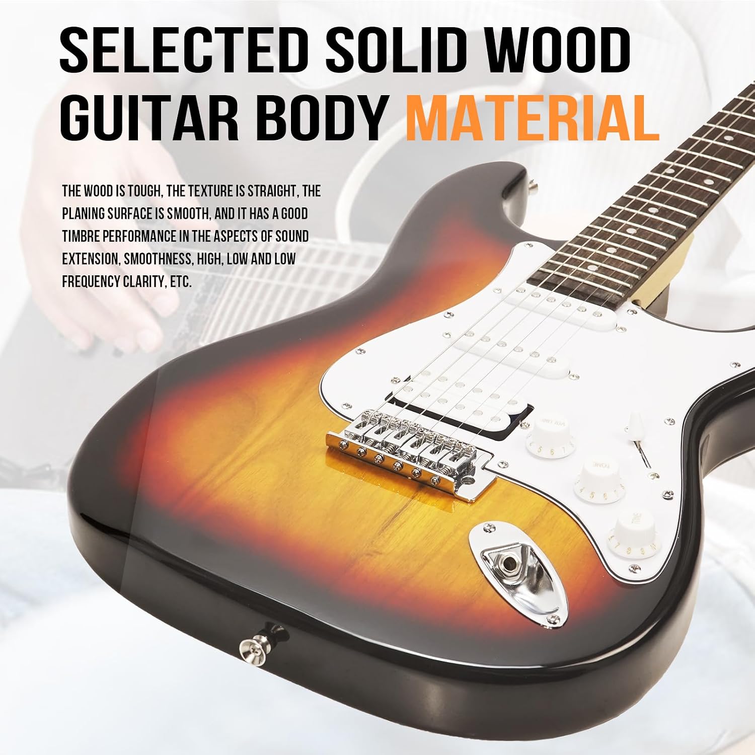 Soulmate Electric Guitar Kit for Beginner 39' HSS Pick Up Solid Body Full Size Electric Guitar for Starter with Amplifier, Bag, Capo, Strap, String,Cable, Picks(Sunburst)