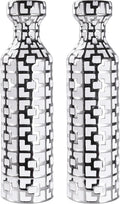 24.4 inch Tall Floor Vases Set of 2. White Vase with Silver Geometric Patterns, Ceramics Modern Flower Vases for Living Room, Entryway, Indoor/Outdoor Decor, Large Vase for Home Decor