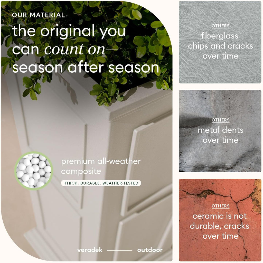 Veradek Brixton Series Tall Planter - Large Outdoor Planter for Front Porch/Patio | Crack-Resistant Plastic for All-Weather Use | Classic Estate Design for Tall Plants, Flowers, Trees