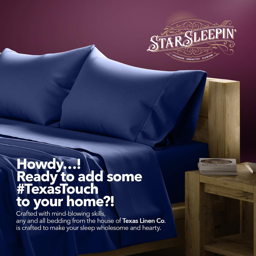 TEXAS LINEN CO. 100% Egyptian Cotton Bed Sheets Full Size - Luxury 1200 Series Star Sleepin' Collection Sheets Full Size Bed Set (4 PC, Navy Blue), 17' Deep Pocket, Cooling Sateen Hotel Bedding Set