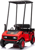 Kids Golf Cart with Remote Control, 2-Seater Ride on Toys for Kids Boys Girls, 12V Battery Powered Electric Vehicle with Plastic Roof, Real Pedal, Music Player (Red)