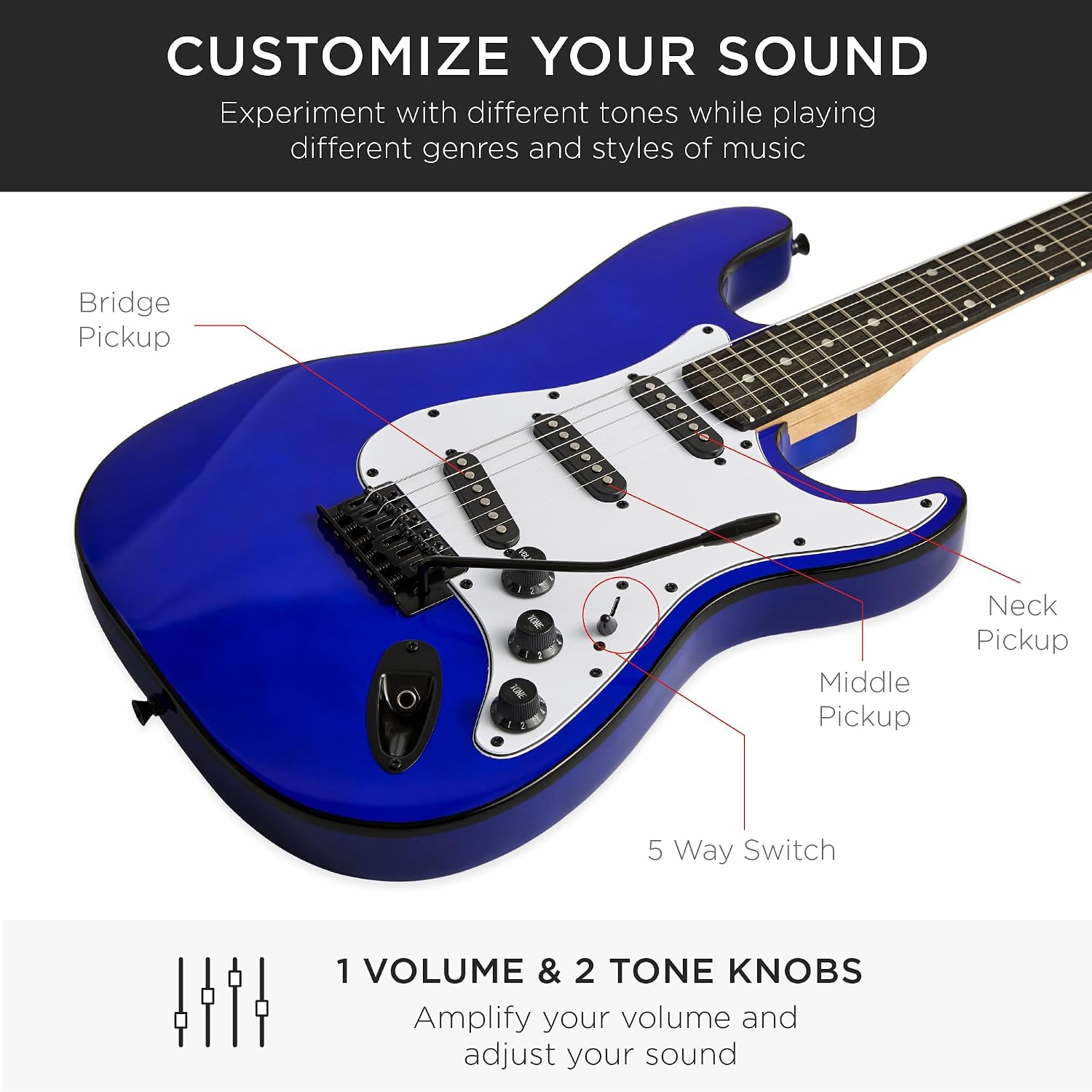 Best Choice Products 39in Full Size Beginner Electric Guitar Starter Kit w/Case, Strap, 10W Amp, Strings, Pick, Tremolo Bar - Metallic Blue