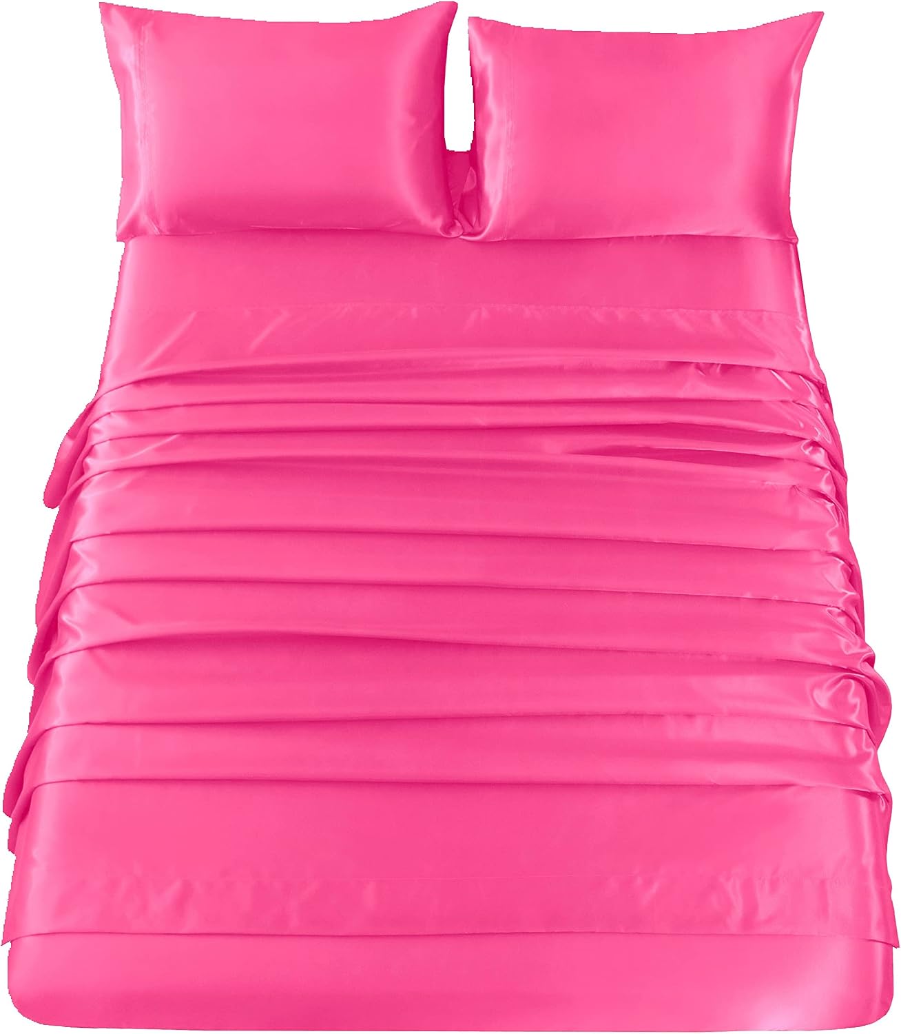 4 Pieces Sheet Set, 100% Mulberry Silk Bed Sheets Fits 10-12' Deep Pocket, 22 Momme Twin Size 6A Luxury Silk Bedding Set with Flat Sheet, Fitted Sheet & 2 Pillowcases (Solid, Hot Pink)