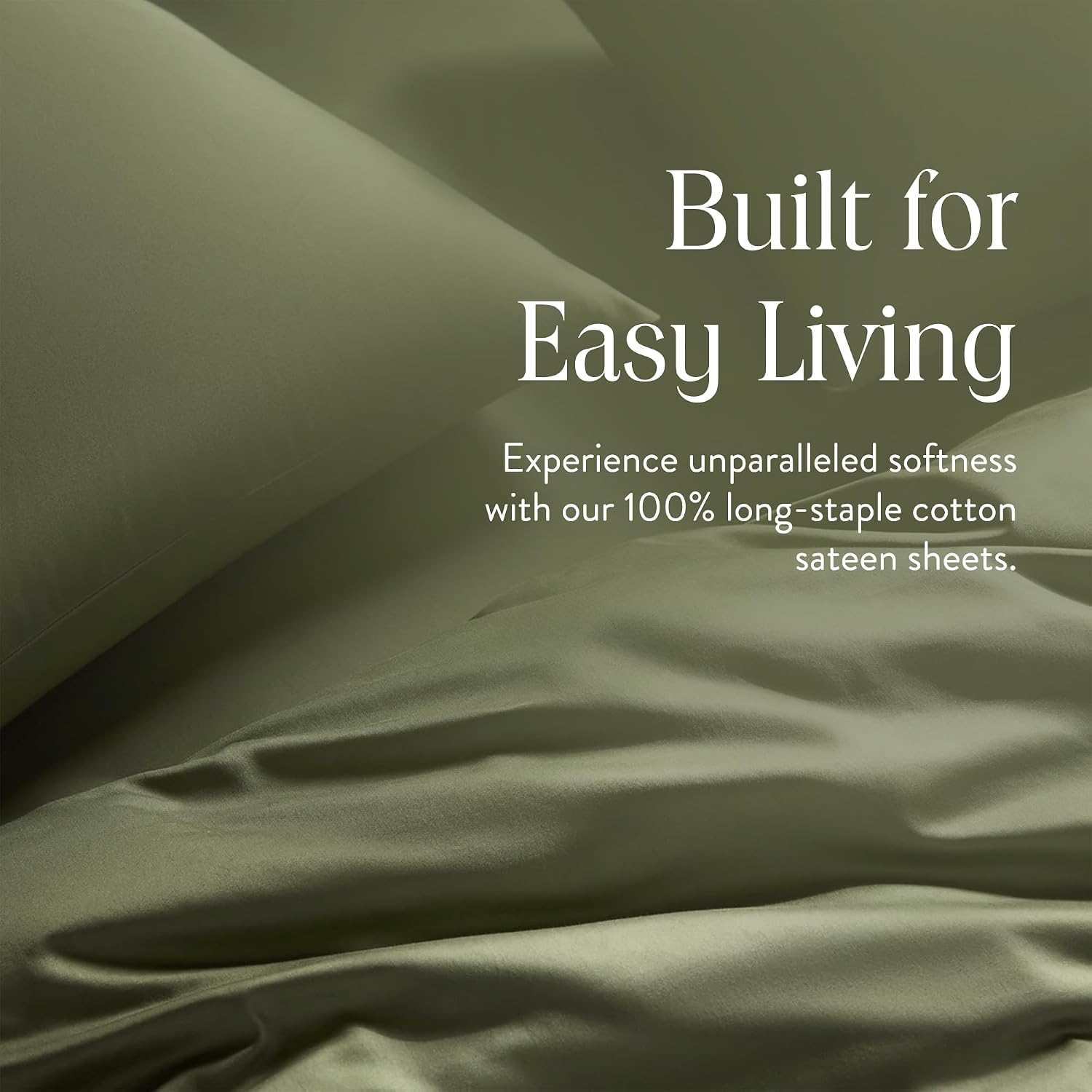 Brooklinen Luxury Sateen 4 Piece Sheet Set - 100% Cotton Bed Sheets, Soft & Durable Cali King Size Sheet Set in Fresh Moss, Oeko-TEX Certified Bedding Set, 1 Fitted Sheet, 1 Flat Sheet, 2 Pillowcases