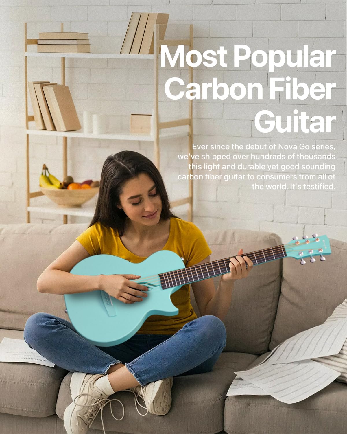Enya NOVA GO SP1 Carbon Fiber Travel Guitar - 35' Acoustic Electric with Smart AcousticPlus Technology, Built-in Effects, USB Recording, Bluetooth Speaker, Beginner Bundle with Gig Bag & Accessories