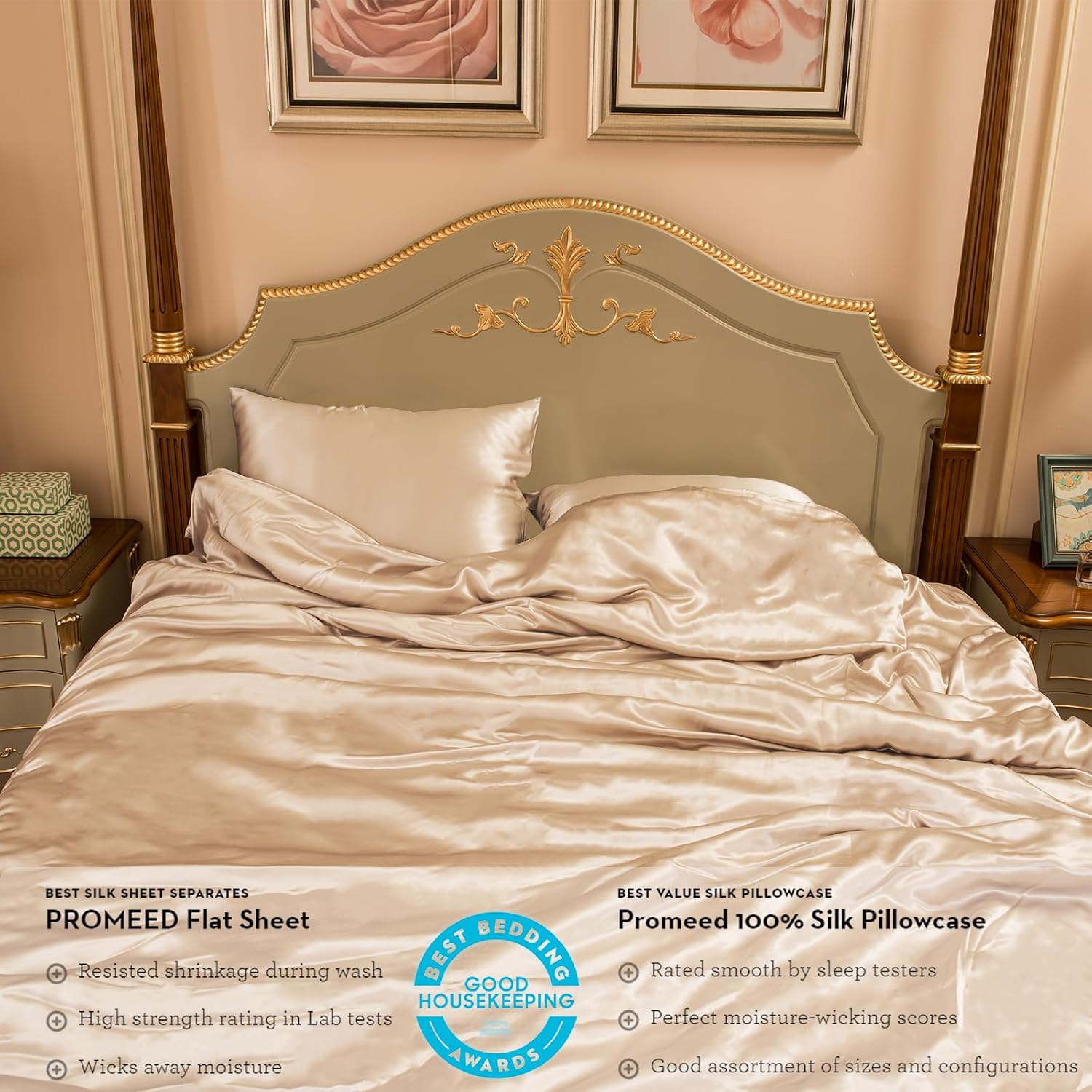 PROMEED 100% Mulberry Silk Duvet Cover Queen Size, Real Grade 6A+ 23 Momme Silk Quilt/Comforter Cover with Zipper and Coner Tie (Champagne, Queen)