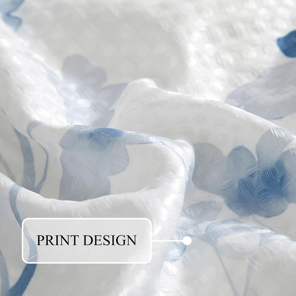 Stratford Park Waffle Printed Polyester Comforter Set, Blue Floral 7 Piece Queen Bedding Set, Elegant All Season Bedding, Matching Pillows, Shams, Bed Skirt