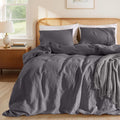 LBRO2M 100% France Linen Duvet Cover Set 3 Pcs Including 1 Flax Comforter Cover with Zipper Closure, 2 Pillowcase, Cozy Duvet Cover California King Size, Dark Gray