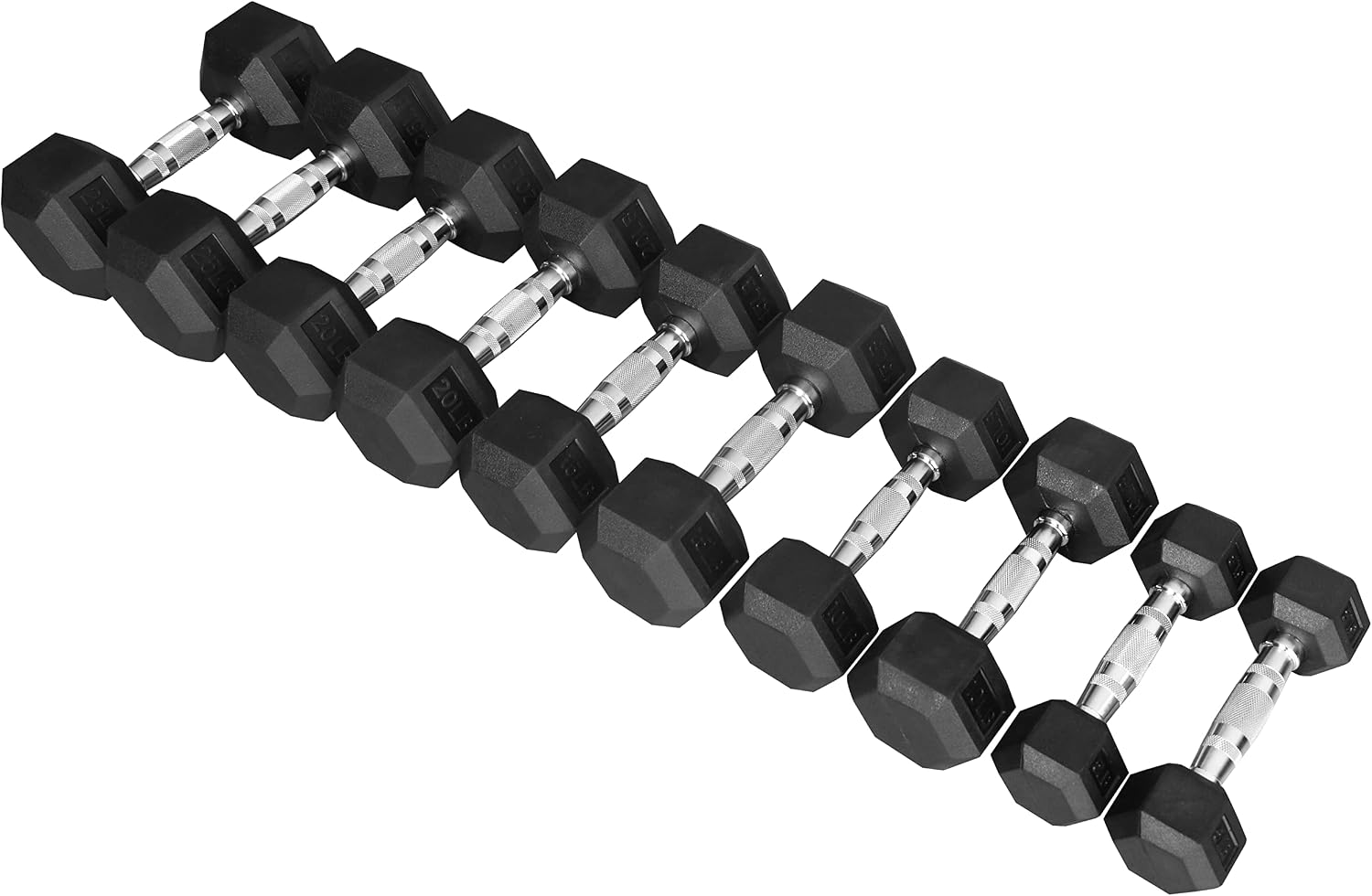 Signature Fitness Rubber Encased Hex Dumbbell, Set Including 5, 10, 15, 20, 25LB Pairs