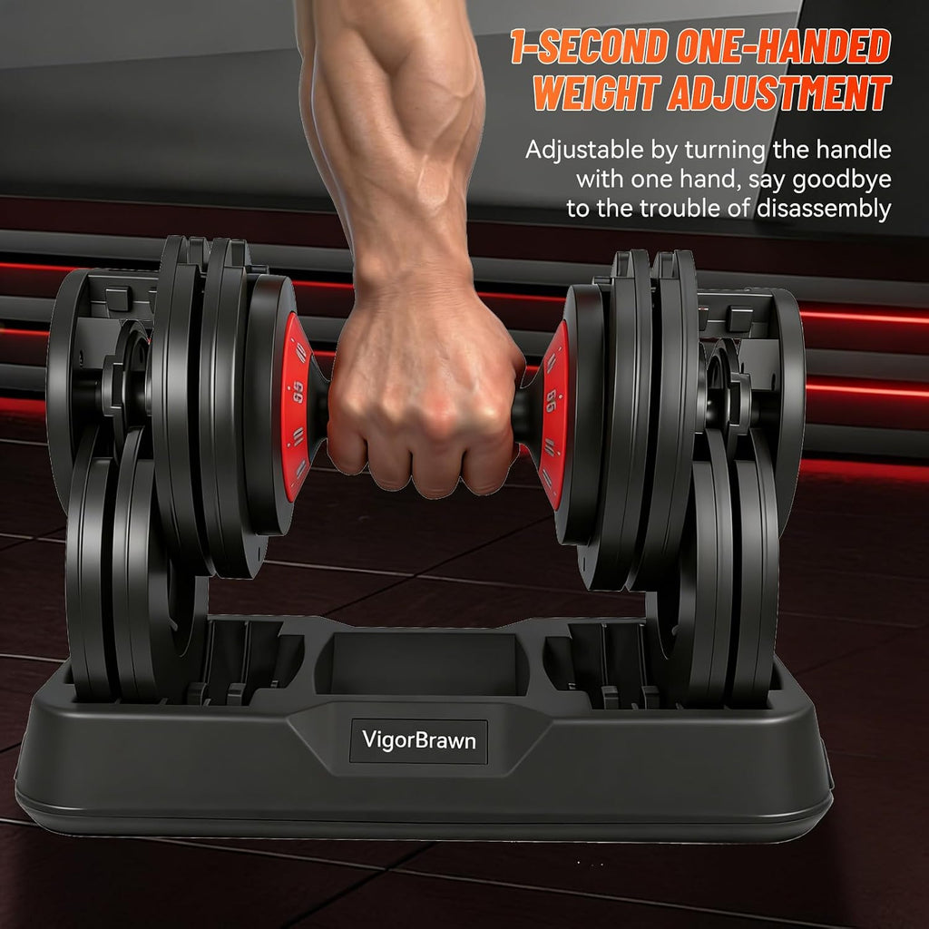 Adjustable Dumbbell Set, 2-in-1 Weights with Anti-Slip Handle, Fast Weight Adjustment for Home Gym, Strength Training, Single/Pair with Tray