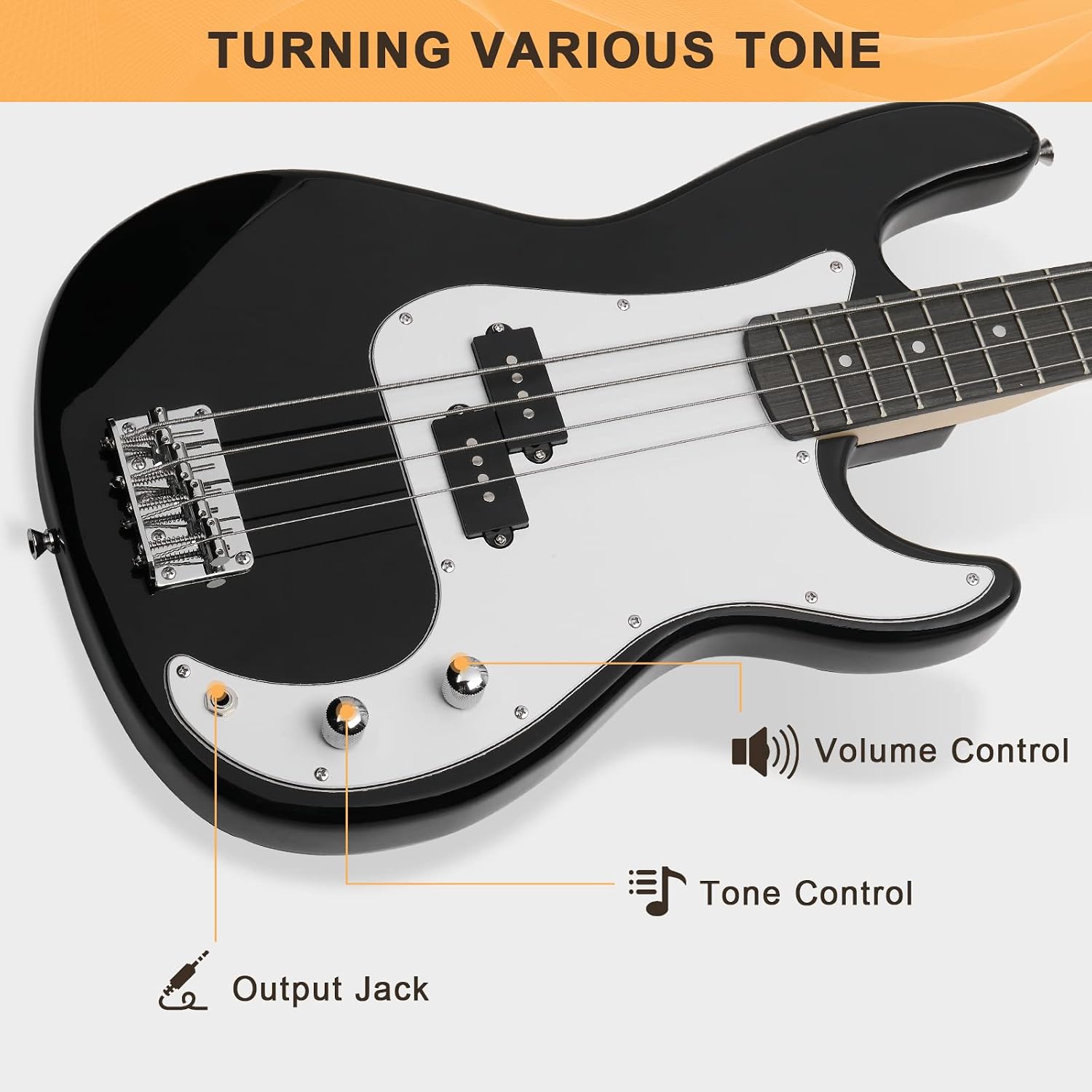 GLARRY Full Size Electric Bass Guitar Beginner Kit 4 String Exquisite Basswood Bass with 20W AMP, Cable, Strap, Bag and Accessories (Black, 39'Right Handed)