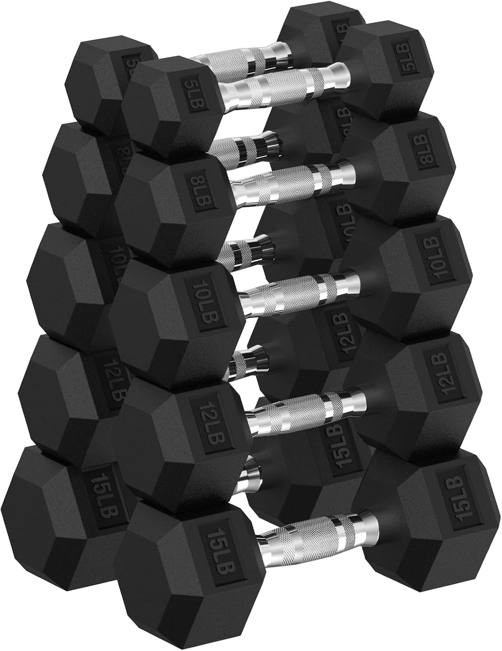 Hex Dumbbell Sets with Rack, 90-640 lb Rubber Encased Exercise & Fitness Dumbbells Set, Hand Weight for Strength Training, Weight Dumbbells