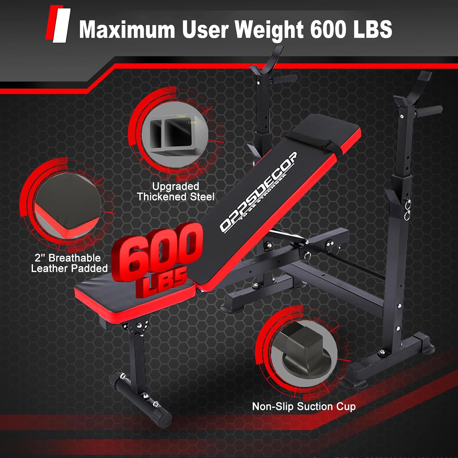 OPPSDECOR 6 in 1 900LBS Weight Bench with Leg Extension and Leg Curl, Foldable Bench Press Set and Squat Barbell Rack with Preacher Curl, Adjustable Workout Bench for Home Gym Strength Training PXZXYX1