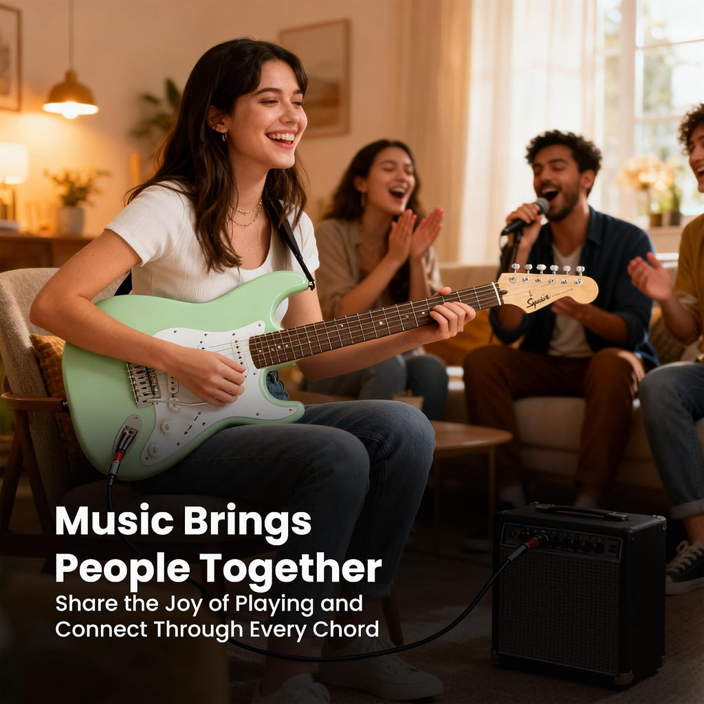 Fender Squier Sonic Stratocaster Pack - Surf Green Bundle with Frontman 10G Amp, Gig Bag, Instrument Cable, Strap, Picks, and 3-Month Fender Play