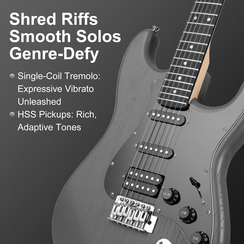 Mosen 39 Inch Electric Guitar with HSS Pickups & Single-Coil Tremolo System - with 5W Amp, Techwood Fingerboard, C-Shaped Satin Neck, All Accessories Included Gig Bag, Tuner, String, Capo, Strap