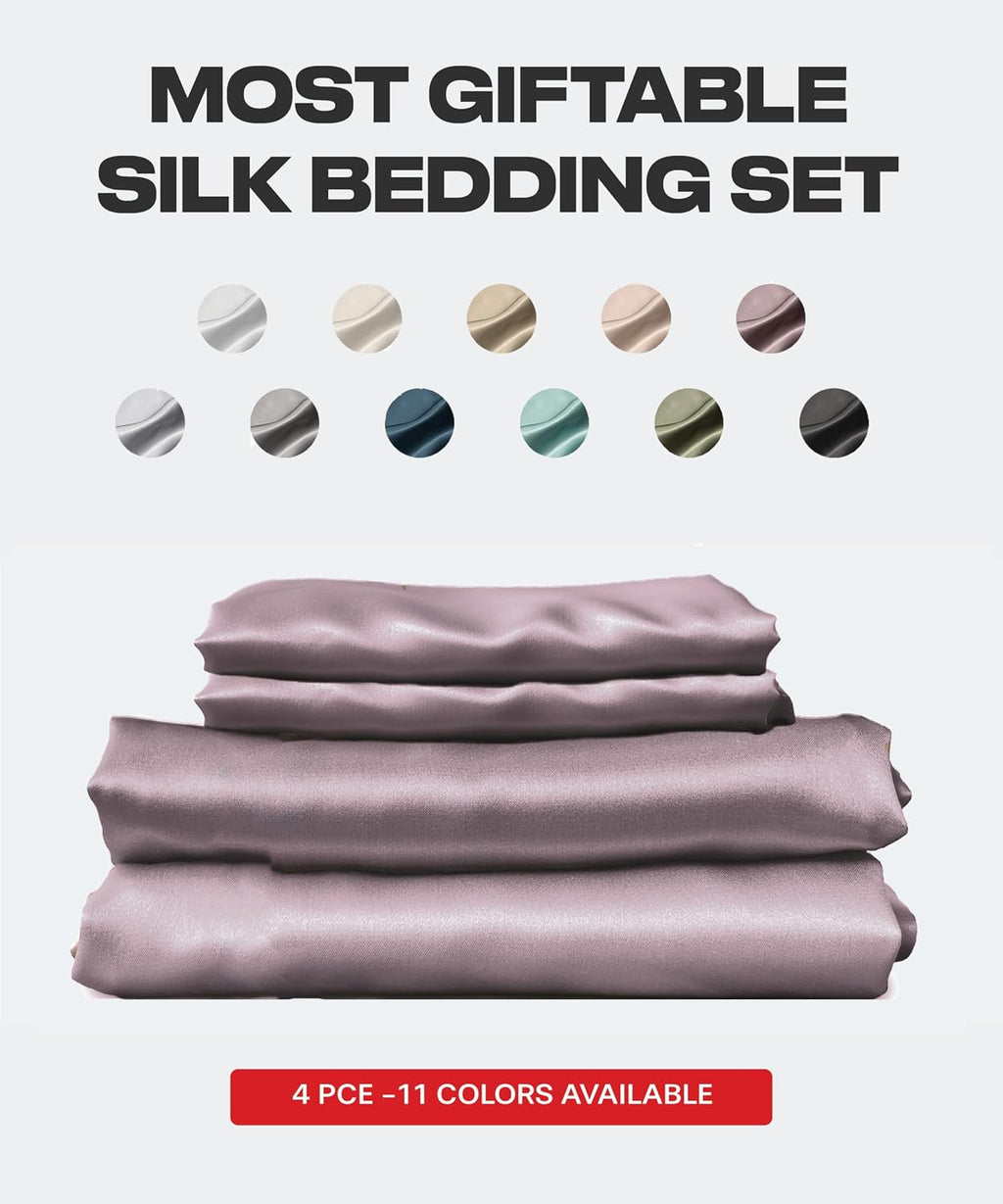 Colorado Home Co SUNDAYSILKS | Mulberry Silk Bed Sheets | 4PC Queen Set | Natural Bedding | Soft & Durable | Grade 6A Organic Real Silk [Deep Mauve]