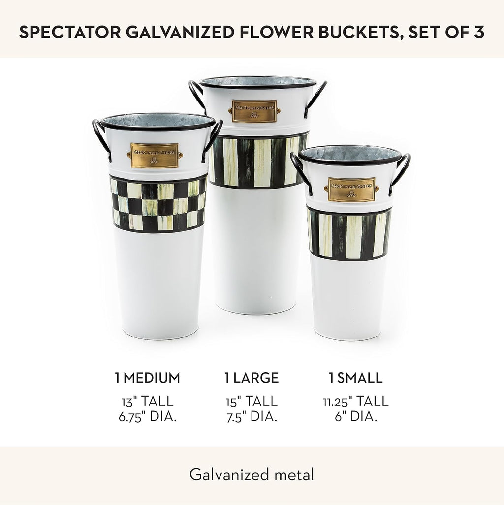 MACKENZIE-CHILDS Galvanized Flower Buckets, Decorative Metal Buckets, Spectator, Set of 3