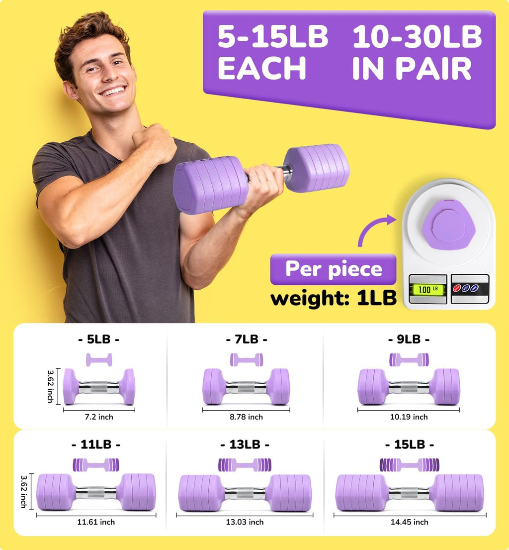 10LBS 20LBS 30LBS Dumbbell Set, Adjustable Dumbbells Set of 2 Hand Weights for Women Men Weight Sets for Home Gym Outdoor Exercise Workout Strength Training Equipments