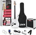 LyxPro Left Hand 39 Inch Electric Guitar and Starter Kit for Lefty Full Size Beginner's Guitar, Amp, Six Strings, Two Picks, Shoulder Strap, Digital Clip On Tuner, Guitar Cable and Soft Case - White