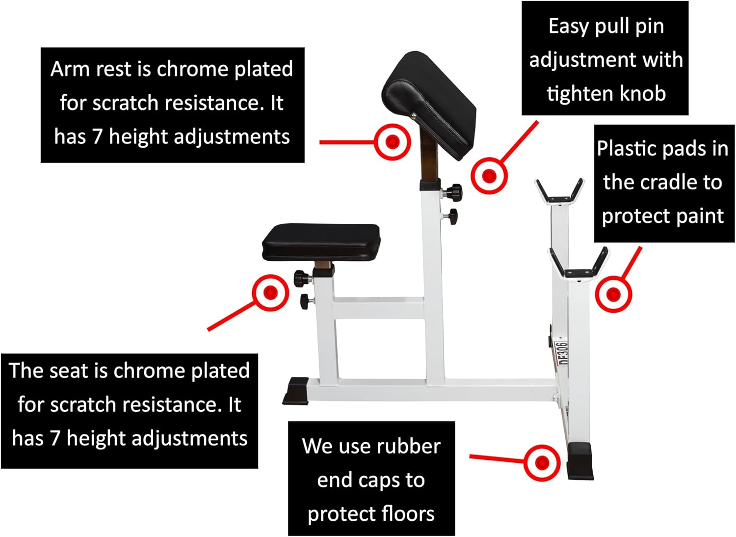 DF306 Preacher Curl Bench in White Color