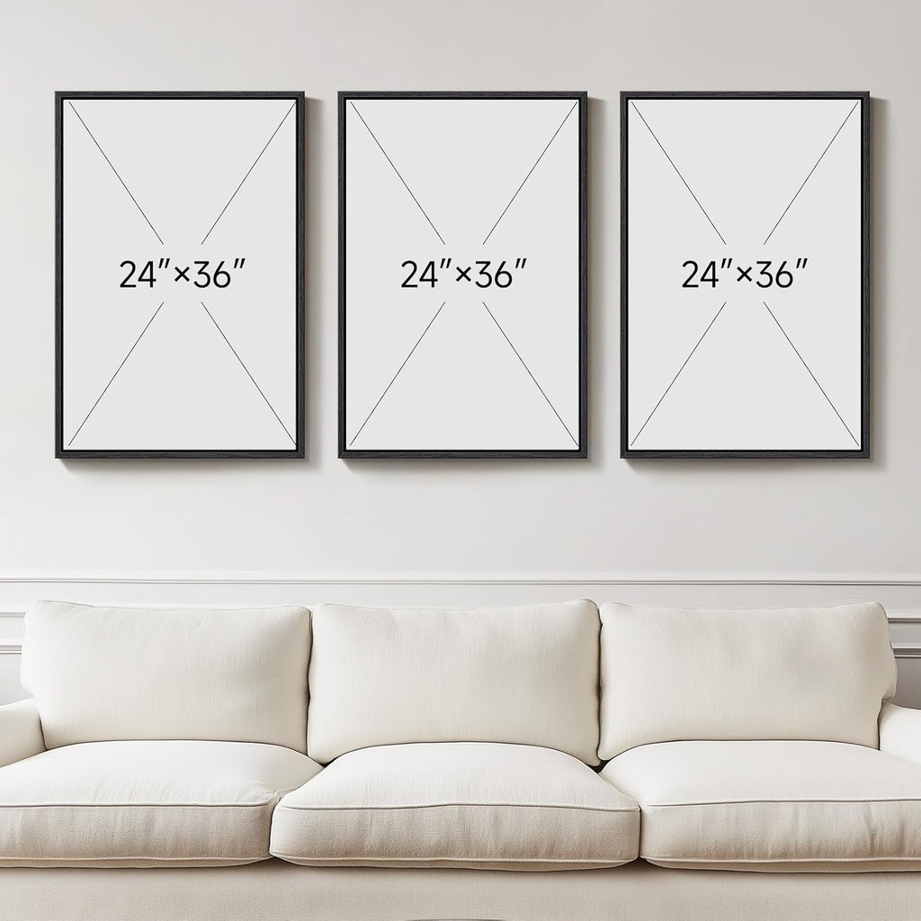 Large Framed Neutral Abstract Wall Art for Living Room, 3 Piece Modern Canvas Prints Paintings Artwork for Walls, Minimalist Beige Orange Block Pictures for Hallway Dining Bedroom Wall Decor 24x36 In