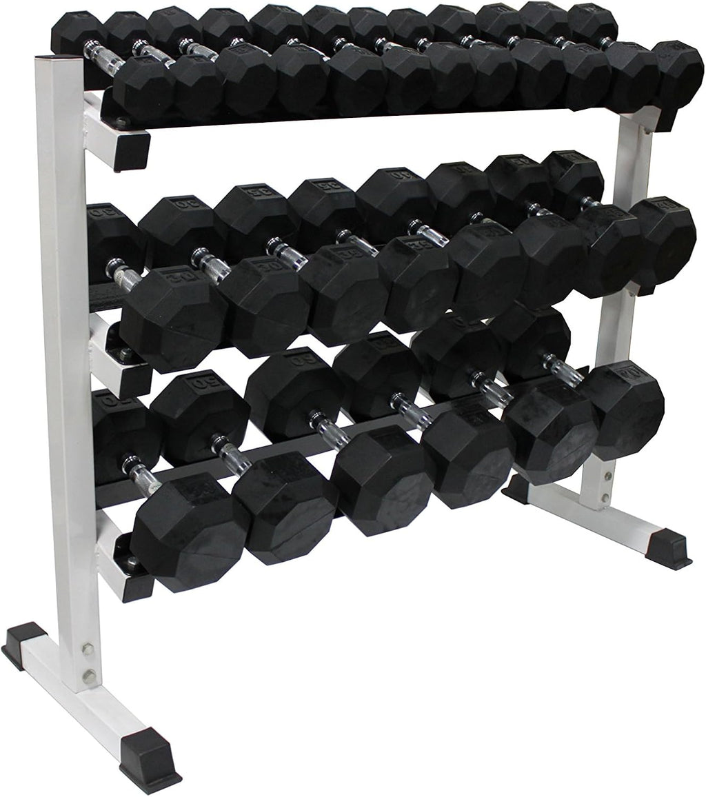 Ader Black Octagon Rubber Dumbbell Set with Rack